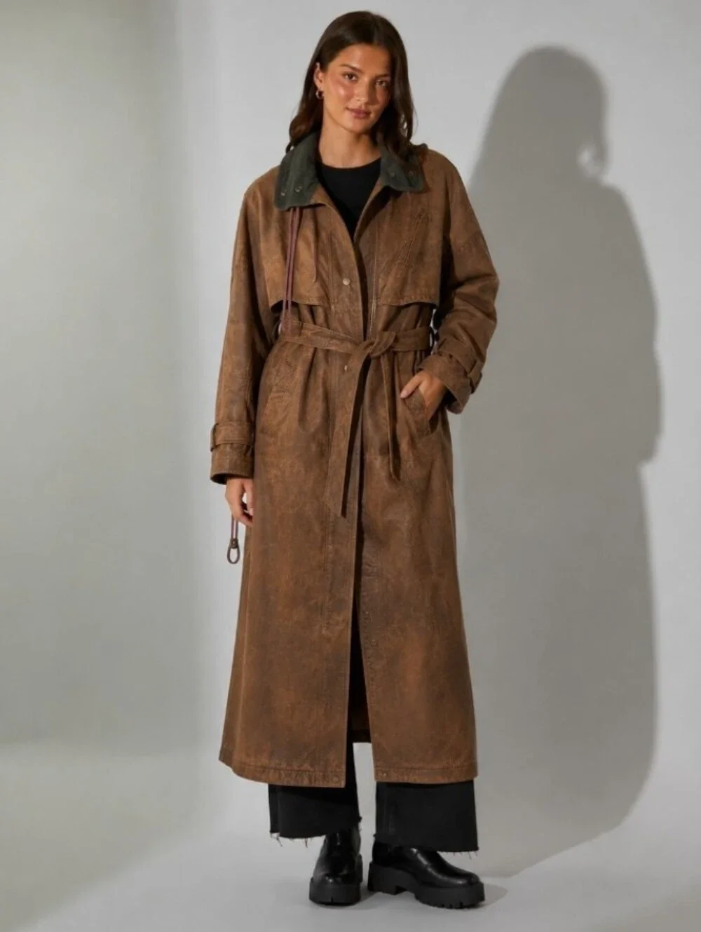 Vintage David Benjamin Designer Collection Brown Suede Oversized Trench Coat - Picture 11 of 15